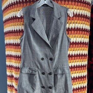 SHEIN Gray Checkered Double-Breasted Vest